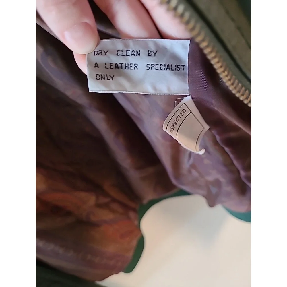 VTG Donna Pelle Men Large Green Genuine Leather Bomber Jacket Pockets Zipper